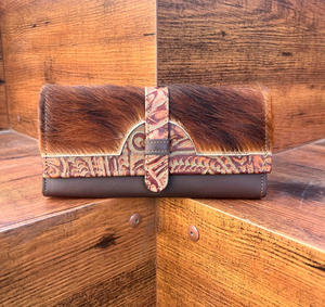 กระเป๋าเงินหนังวัวแท้สำหรับผู้หญิงเคสโทรศัพท์มีสไตล์สินค้ามาใหม่ขายดีกระเป๋าสตางค์หนังพิมพ์ลายนูนตะวันตก - Product Image 2