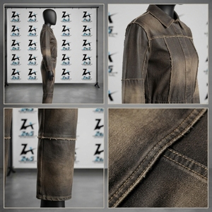 Survêtement vintage délavé à l'acide, coupe longue, col rabattu, fermeture à cordon, streetwear d'hiver, couleur unie, en cuir – Prix de gros - Product Image 4