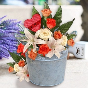 Seau à fleurs en fer galvanisé Design déco classique pour table Point focal pour décoration de jardin ou accessoires de bureau - Product Image 4