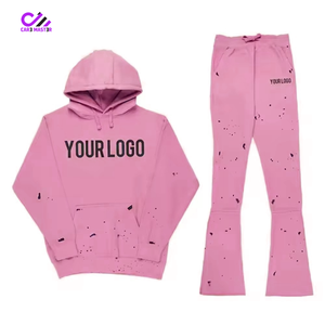 Conjunto Deportivo con Capucha Rosa, Unisex, Casual, Manga Larga, 100% Algodón, Diseño Desgastado con Logotipo Estampado, Fabricante de Pakistán - Product Image 1