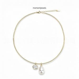 Collar Ajustable de Acero Inoxidable con Colgante de Perla y Diamante, Gargantilla en Tono Plateado para Mujer, Regalo para Fiesta - Product Image 2