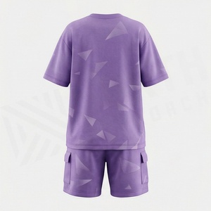 Ensemble 2 pièces pour femmes, imprimé géométrique, t-shirt à manches courtes et short cargo au-dessus du genou, coupe ample décontractée, vêtements de printemps et d'été - Product Image 2