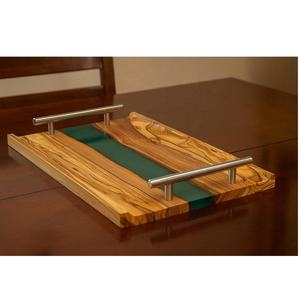 Bandeja Ecológica de Madera Natural y Resina con Asa de Metal, Bandeja de Servicio de Venta Caliente al por Mayor para Uso en el Hogar, Hoteles y Restaurantes - Product Image 1