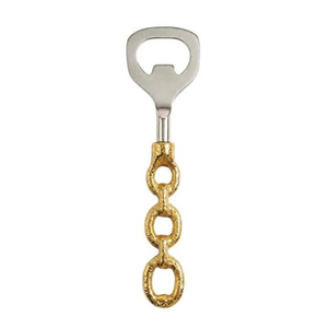 Abridor de Botellas con Cadena Dorada, Elegante Diseño Metálico Texturizado con Herrajes Plateados, Accesorio Esencial para Bar - Product Image 2
