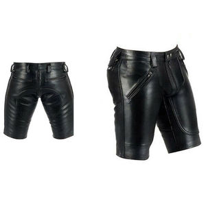 Shorts en cuir non tissé style motard pour homme avec empiècements latéraux, coupe décontractée - Product Image 5