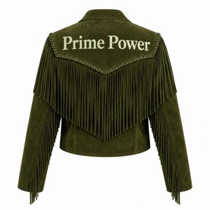 Chaqueta de Motociclista de Gamuza Verde Oliva para Hombre Prime Power con Flecos, Cuello Alto, Cierre de Cremallera, Estilo Casual, Corte Regular, Personalizable - Product Image 2