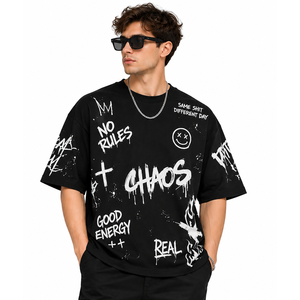 T-shirt noir surdimensionné pour homme, respirant, style streetwear, manches courtes, grande taille, jersey de coton vintage, col rond, haute qualité - Product Image 1