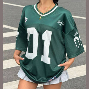 Camiseta de Fútbol Americano Oversize para Mujer, Personalizada, de Malla de Poliéster Transpirable, con Número Impreso, Estilo Urbano, Fabricante OEM al por Mayor - Product Image 1