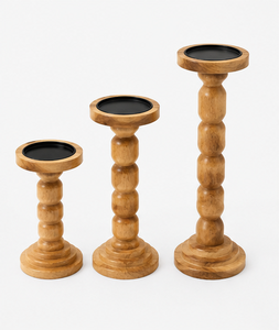 Ensemble de 3 porte-bougies en bois faits à la main, design rustique moderne, respectueux de l'environnement, centre de table, décoration intérieure - Product Image 2