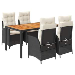 Juego de comedor de jardín de 5 piezas con cubiertas extraíbles de poliratán negro - Product Image 2