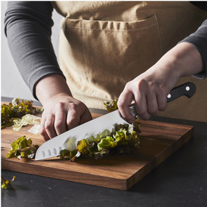 Couteaux de cuisine Santoku noirs à trois rivets avec lames argentées à fossettes pour couper le chou, hacher les légumes et préparer les aliments - Product Image 5