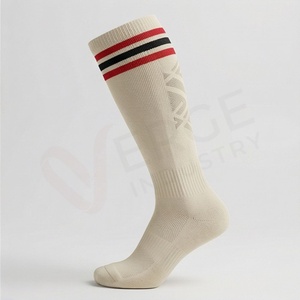 Chaussettes mi-hautes pour hommes, couleur crème, rayées, tricotées, respirantes, en coton, pour un usage quotidien, style régulier, printemps - Product Image 3