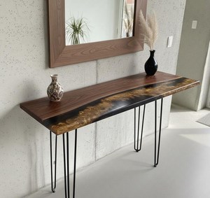 Golden Nebula Epoxy Console Table Handcrafted Walnut Wood River Design Modern Living Room Furniture Luxury Decor TIMELESS <b>CRAFT</b> - Product Image 2