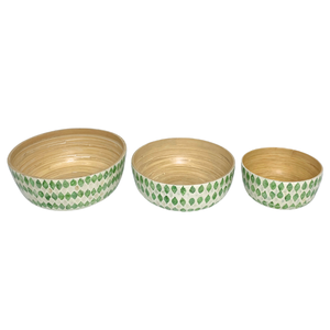 Bol décoratif rond en bambou fait à la main avec incrustation de capiz Design écologique motif géométrique vert pour servir la décoration de stockage à la maison - Product Image 5