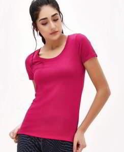 Nouveau prix de gros, t-shirt en coton et polyester uni à col rond, couleur contrastée, pour femmes, nouveau style, vêtements décontractés, t-shirts - Product Image 1