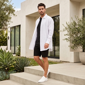 Men's Summer <b>Longline</b> Blank Solid Linen Shirt Extended Hem Casual <b>Top</b> OEM ODM Wholesale Factory Private Label Low MOQ - Product Image 5