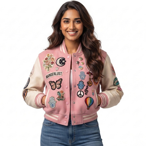 Chaquetas Varsity Bordadas con Parches Personalizados, Estilo Urbano para Mujer, Transpirables, Cortas, Estilo Universitario - Product Image 1