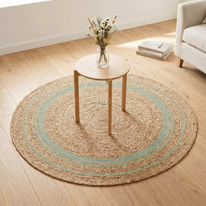 พรมถักสีเขียวเซจลายวงกลมซ้อนกันสำหรับตกแต่งบ้านสไตล์ร่วมสมัย - Product Image 1