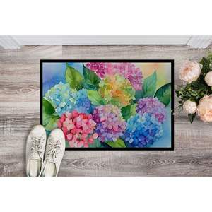 Felpudo de hortensias de acuarela antideslizante lavable pila baja 24H X 36W alfombra de entrada para interiores y exteriores alfombrilla para puerta delantera - Product Image 2