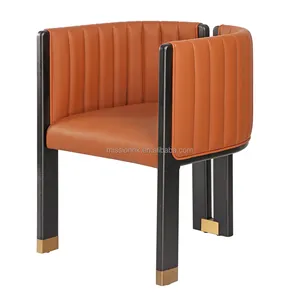 Chaise de salle à manger familiale de luxe style rétro italien en cuir microfibre à dossier incurvé confortable