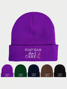 Boat Hair Don't Care Embroidered Beanie Hat Unisex Acrylic <b>Winter</b> <b>Cap</b> Casual Style Adult 56-58CM Beanie Hat For Men And Women - Product Image 1