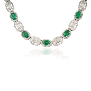 Collar de Lujo con Piedras Preciosas, Corte Ovalado de 4x5 mm, Oro Blanco Real de 14K, Esmeralda y Diamantes, Collar de Tenis, Joyería Nupcial - Product Image 3