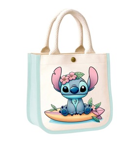 Sac fourre-tout blanc de qualité supérieure pour enfants avec poignée en corde, imprimé animalier de dessin animé, sac de courses en coton - Product Image 1