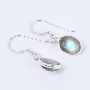 Natural Labradorite Cabochon Oval Gemstone Trendy <b>Handmade</b> <b>Jewelry</b> Wholesale 925 Sterling Silver Bezel Drop Dangle Earrings - Product Image 2