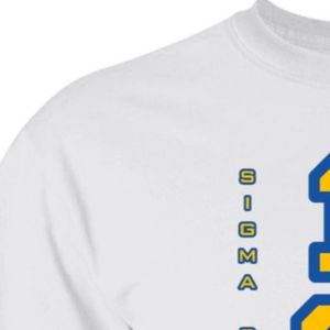 Camiseta Blanca con Serigrafía Sigma Gamma Rho, Azul Rey y Dorado, Gráfico de Letras Griegas 1922, Manga Corta, Cuello Redondo, Casual, para Hermandad - Product Image 3