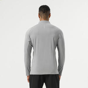 T-shirt à manches longues pour homme, gris, col rond, coupe classique, couleur unie, décontracté, tricoté en coton respirant - Product Image 3
