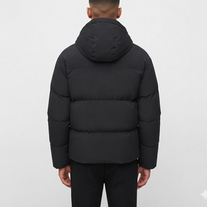 <b>Men's</b> Black Hooded Puffer Jacket With Flame Logo <b>Heat</b> Transfer Printing Windproof Winter Casual <b>Coat</b> Regular Fit Polyester Shell - Product Image 6