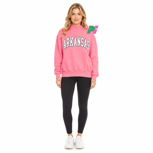 Women's <b>Pink</b> Arkansas Mock Neck <b>Sweatshirt</b> Full Sleeve Letter Print Knitted Cotton Autumn Wear Embroidery Mock Neck <b>Sweatshirt</b> - Product Image 5