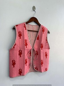 Chaleco Acolchado de Algodón Reversible y Transpirable con Estampado de Langosta Rosa, Estilo Vintage, Sin Mangas - Product Image 2