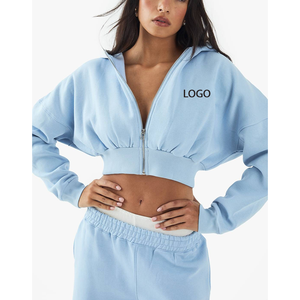 Ensemble de sport et de voyage pour femme, bleu ciel, comprenant une veste courte zippée et un pantalon de jogging, ensemble assorti de vêtements de sport pour femme, vente en gros - Product Image 3