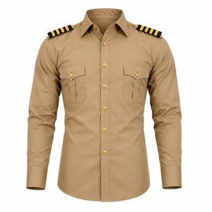 Chemise d'uniforme de sécurité kaki pour homme en coton de qualité supérieure 2026, épaulettes, boutons dorés, deux poches, manches longues, personnalisable - Product Image 1