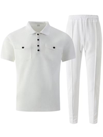 Men's Winter Solid Casual Fleece Knitted Breathable Short Sleeve Polo Shirt Set Pockets Matching Pants Quick Dry Customized