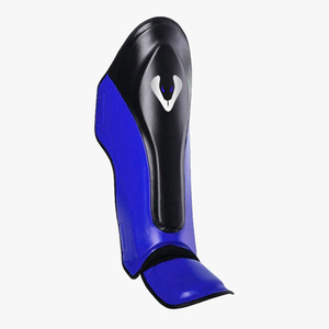 Protège-tibias MMA en cuir bleu-noir, fermeture auto-agrippante, protection professionnelle réglable pour adultes, protège-jambes sportifs - Product Image 3