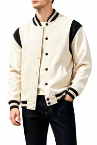 Blouson universitaire pour homme noir à manches contrastantes, col rabattu, fermeture boutonnée, style décontracté, coupe régulière, coupe-vent pour l'automne - Product Image 5
