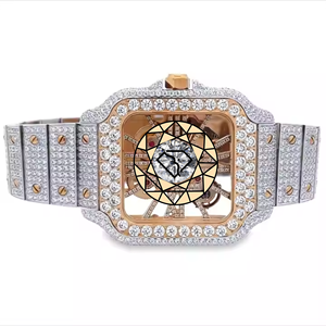 Montre mécanique rectangulaire pour homme en acier inoxydable sertie de diamants de laboratoire, avec verre saphir et fermoir déployant - Product Image 1