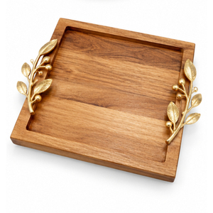 Bandeja Rectangular de Madera Hecha a Mano con Asas Decorativas de Metal en Forma de Rama de Roble para Decoración de Mesa en Hogares y Hoteles - Product Image 5