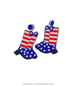 Pendientes de Aro con Cuentas Vibrantes de EUA, Joyería Patriótica Linda y llamativa, Unisex, para Fiesta, Tamaño Personalizado, Regalo para el 4 de Julio, Día de la Independencia - Product Image 6