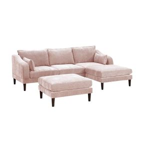 Set Modulare Contemporaneo in Tessuto Morgan Rosa Pallido, 5 Pezzi: Poltrone con Braccioli, Poltrona Senza Braccioli, Pouf e Divani a L per Soggiorno - Product Image 1