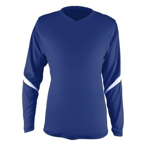 Maillot de volley-ball à manches longues pour femme, col en V, empiècements contrastants aux manches, en polyester respirant, avec impression de marque sur les manches pour l'accélération - Product Image 2