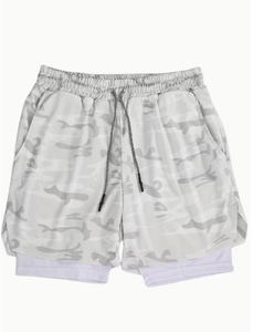 Pantalones Cortos Deportivos de Compresión de Doble Capa para Hombre, Ecológicos, de Algodón Sólido, para Entrenamiento, Running, Ejercicio, con Cordón Ajustable - Product Image 3
