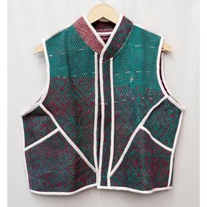 Chaleco de Algodón de 220g para Mujer, Hecho a Mano en India, Estilo Kantha, Ecológico, Transpirable, Vintage, con Parches, Elegante, con Botones y Cuello en V - Product Image 1