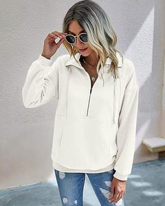 <b>Women's</b> <b>White</b> Zip-Up <b>Hoodie</b> Regular Fit Stand Collar Full Sleeve Knitted Cotton Casual Autumn Sweatshirt - Product Image 3