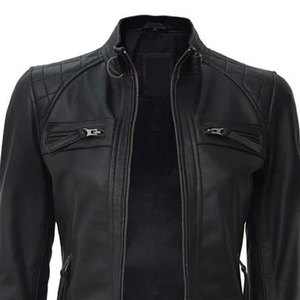Premium Quality Women's Real Leather Moto <b>Jacket</b> with Padded Shoulders and Mandarin Collar - Breathable & Durable Outdoor Wear - Product Image 5