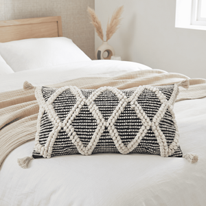 14 x 24 Inches Large Wool Diamond Lumbar Cushion Cover – Geometric Cotton & Wool Boho <b>Decorative</b> <b>Pillow</b> - Product Image 4