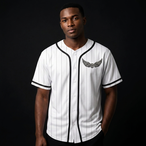 Custom White Pinstripe Baseball Jersey Unisex Short Sleeve Button <b>Down</b> Breathable Polyester Adult Sports Apparel - Product Image 3