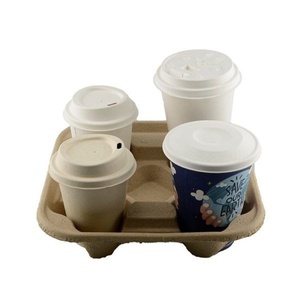 Plateau porte-gobelets jetable en pâte à papier recyclée pour café glacé à emporter, 4 gobelets, avec logo et impression 2026 - Product Image 5